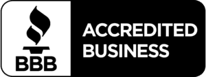 BBB Accredited Business logo with torch symbol and text.
